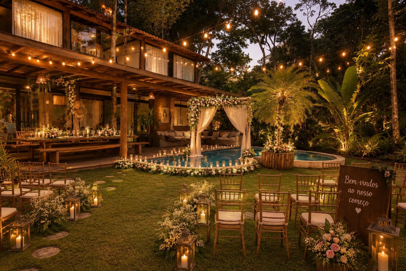 Referência de casamento pequeno e intimista no jardim da Casa Bem Bahia